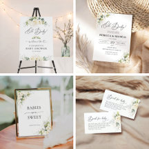 Greenery White Roses Baby Shower Collection