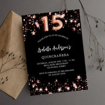Quinceanera - Black and rose gold stars