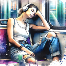Woman with Headphones on the Subway