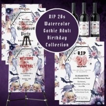 Watercolor RIP 20s Gothic Halloween Adult Birthday