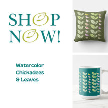 Watercolor Chickadees & Leaves