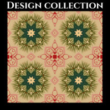 Green Pine Needles & Red Lace Vintage Style Patter