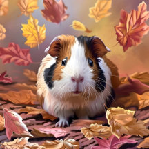 Guinea Pig & Falling Autumn Leaves 