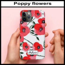 Watercolor poppy flowers botanical