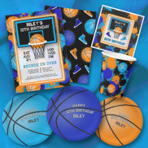 Orange & Blue Basketball Paint Splatter Birthday