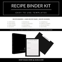 Recipe Binder Kit   Simple Black & White