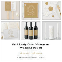 Gold Leafy Crest Monogram Wedding Day Of
