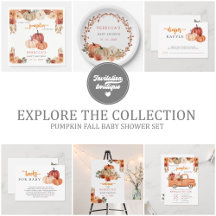 Burnt Orange Pumpkin Is On The Way Baby Shower Set