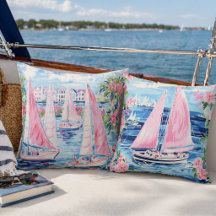 WATERCOLOR TROPICAL PINK SAILBOATS HOME DECOR