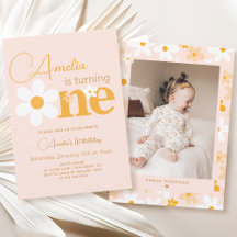 Trendy Spring Yellow And Pink Daisy 1st Birthday