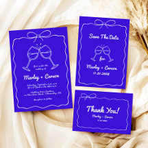 Whimsical Hand Drawn Quirky Royal Blue Wedding