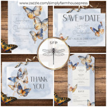 Modern Rust & Blue Watercolor Butterflies Wedding