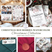 Christmas Red Berries Watercolor Christmas 