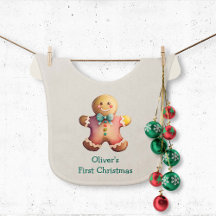 Cute First Christmas Gingerbread Man Baby Bibs