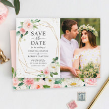 Modern Layout Blush Pink Floral Save the Date