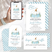 Blue little pumpkin boy baby shower