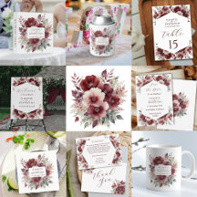 Burgundy Floral Watercolor Wedding Cards and Gifts
