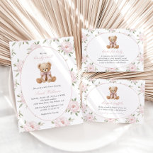 Baby Bear and Pink Flowers Baby Shower Collection