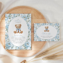 Teddy Bear, Blue Flowers First Birthday Collection