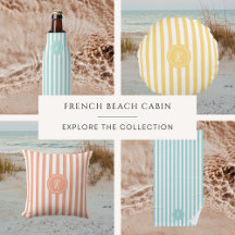 French Beach Cabin Stripe w Script Monogram