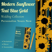 Modern Sunflower Teal Blue Gold Wedding Collection