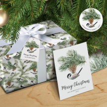 Christmas Chickadees and Pine Branches