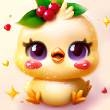 Cute Kawaii Baby Chicken with Holly