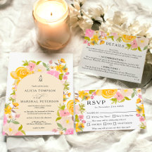 Boho Yellow pink floral watercolor wedding