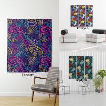 Dark Tropical Leaves & Paisley Pattern Wall Art