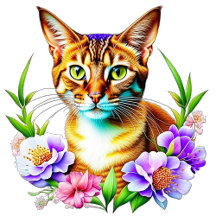 Pretty Ia Watercolor Cat in Flowers