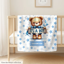 It's a Boy Teddy Bear Baby Shower Blankets #130B