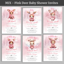 MIX - Pink deer Winter Girl Baby Shower Invites