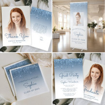 Glam Dripping Glitter Blue Graduation Suite