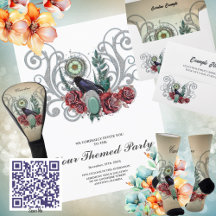 Elegant vintage roses with crow