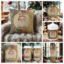 Vintage, Christmas, Santa Claus, Red Gold Green 