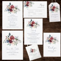 Burgundy Bloom Watercolor Wedding Invitation Suite