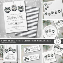 Chic Elegant Black White Ornaments Christmas Party