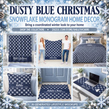 Dusty Blue Christmas Snowflake Monogram Home Decor