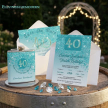 Chic Teal Blue Glitter   40th Birthday