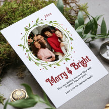 Modern Photo Merry & Bright Script Wreath