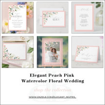 Elegant Peach Pink Watercolor Floral Wedding