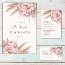 Pink Floral Pampas Grass Baby Shower