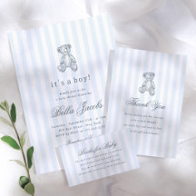 Vintage Teddy Bear Blue Boy Baby Shower