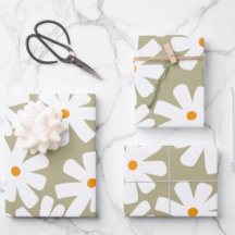 Spring daisies floral retro pattern sage green 