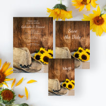 Cowboy Hat Sunflowers Barn Wood Western Wedding