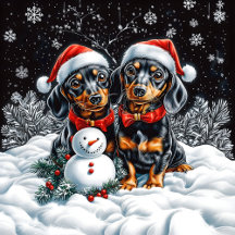 Dachshunds and Snowman 