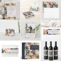 Elegant Blush Pink Navy Watercolor Floral Wedding