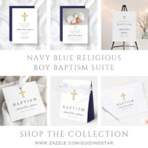 Navy Blue Religious Boy Baptism Invitation Suite