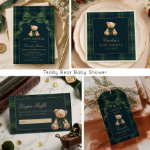 Teddy Bear Green Plaid Baby Shower