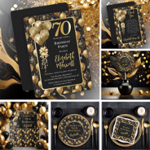 Elegant Black Gold Balloons 70th Birthday Party 
